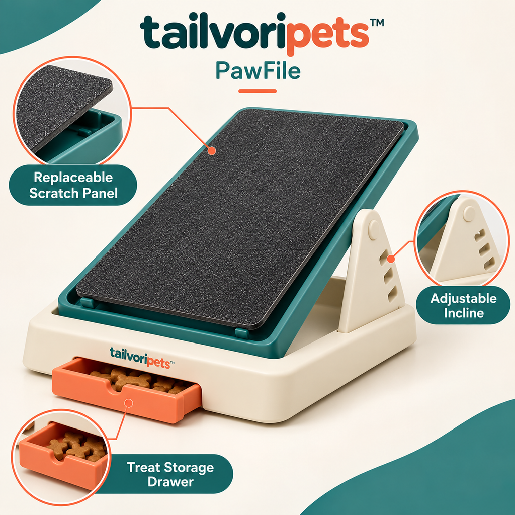 Tailvoripets™ PawFile Adjustable Dog Nail Scratch Board with Treat Storage Drawer