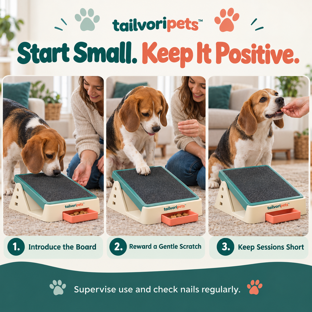 Tailvoripets™ PawFile Adjustable Dog Nail Scratch Board with Treat Storage Drawer