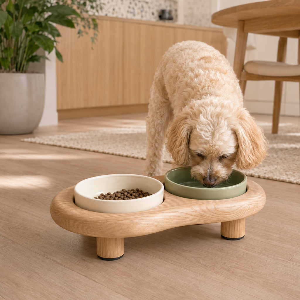 Tailvoripets™ PebbleDine Elevated Ceramic Pet Bowl Set