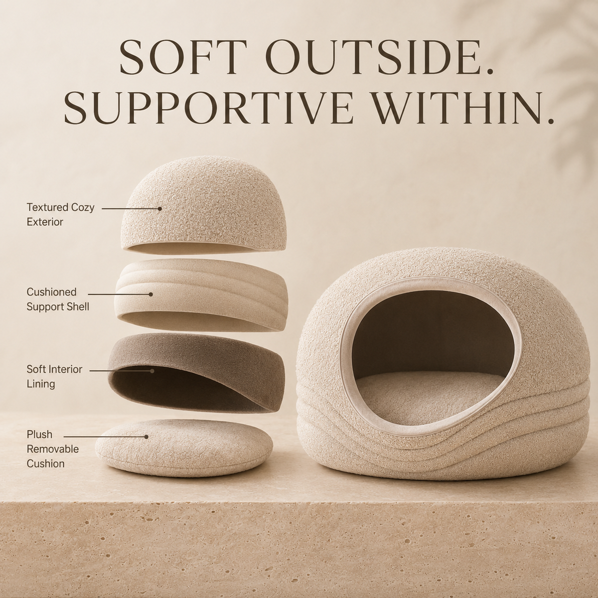 tailvoripets™ CloudCove Layered Cat Cave Bed