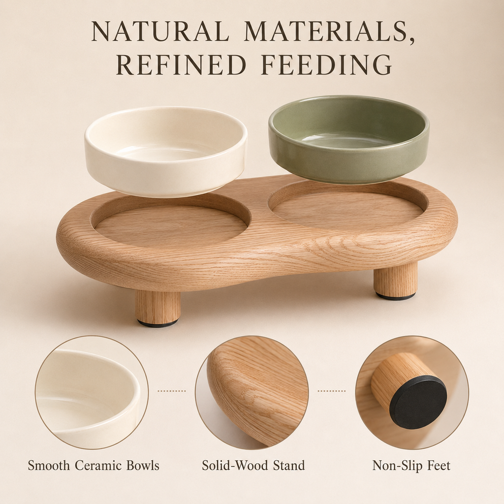 Tailvoripets™ PebbleDine Elevated Ceramic Pet Bowl Set