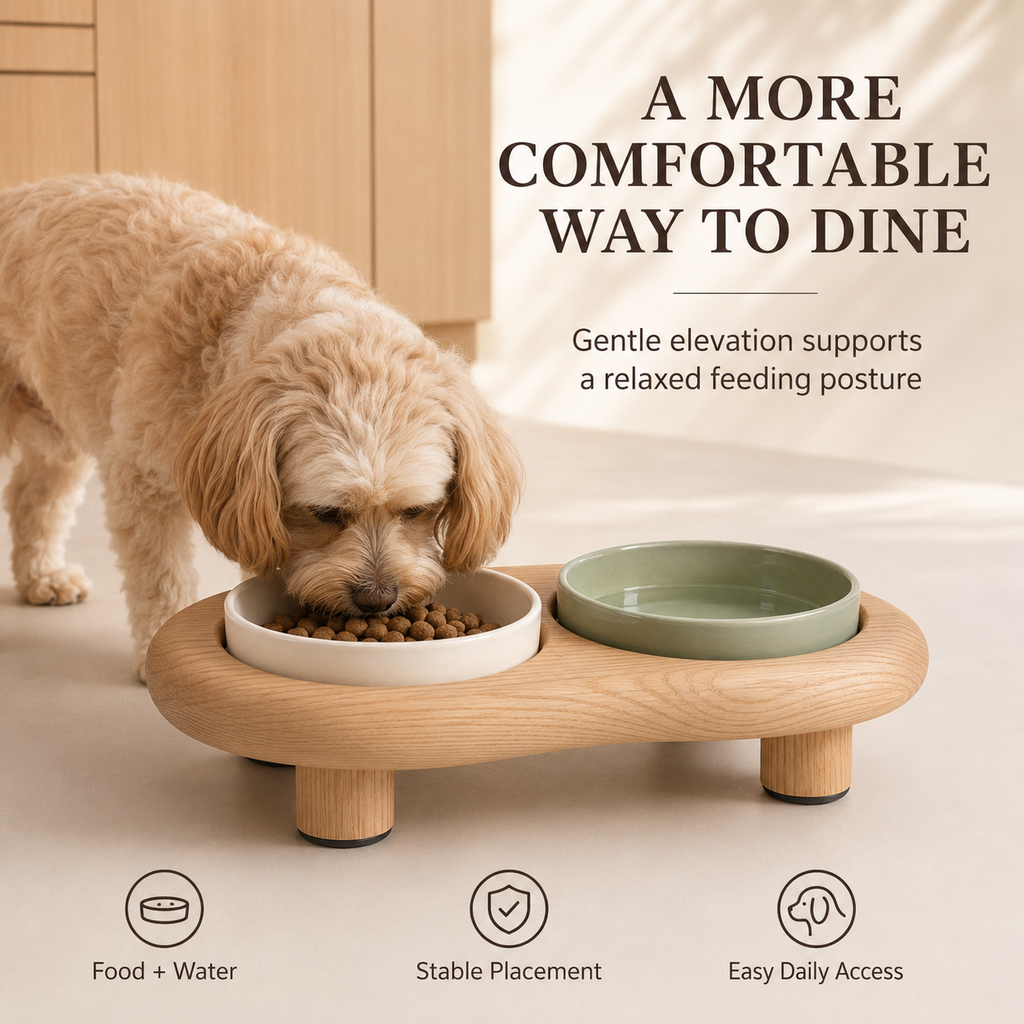 Tailvoripets™ PebbleDine Elevated Ceramic Pet Bowl Set