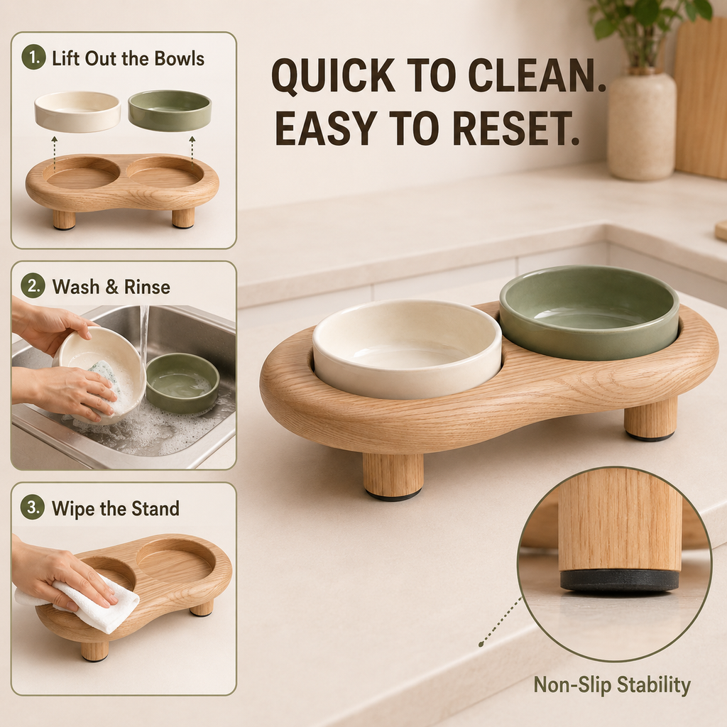 Tailvoripets™ PebbleDine Elevated Ceramic Pet Bowl Set