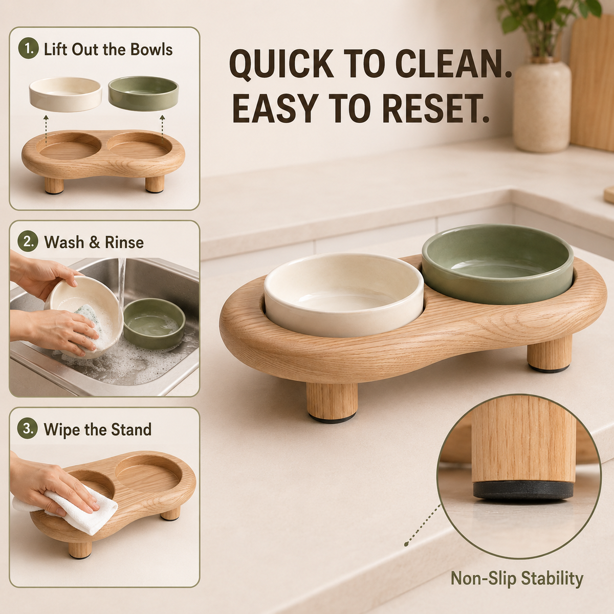Tailvoripets™ PebbleDine Elevated Ceramic Pet Bowl Set