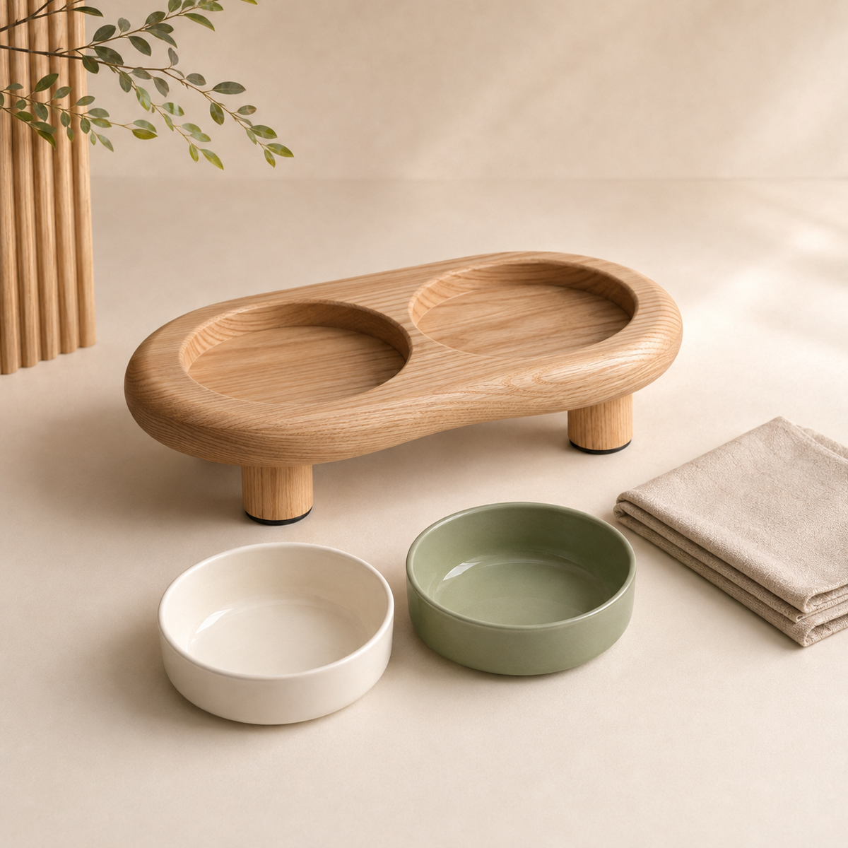 Tailvoripets™ PebbleDine Elevated Ceramic Pet Bowl Set